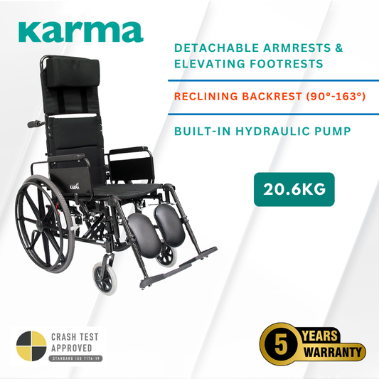 Karma KM-5000 Reclining Wheelchair (17" Seat)